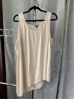 Eileen Fisher Asymmetrical Silk Ivory Scoop Neck Tank